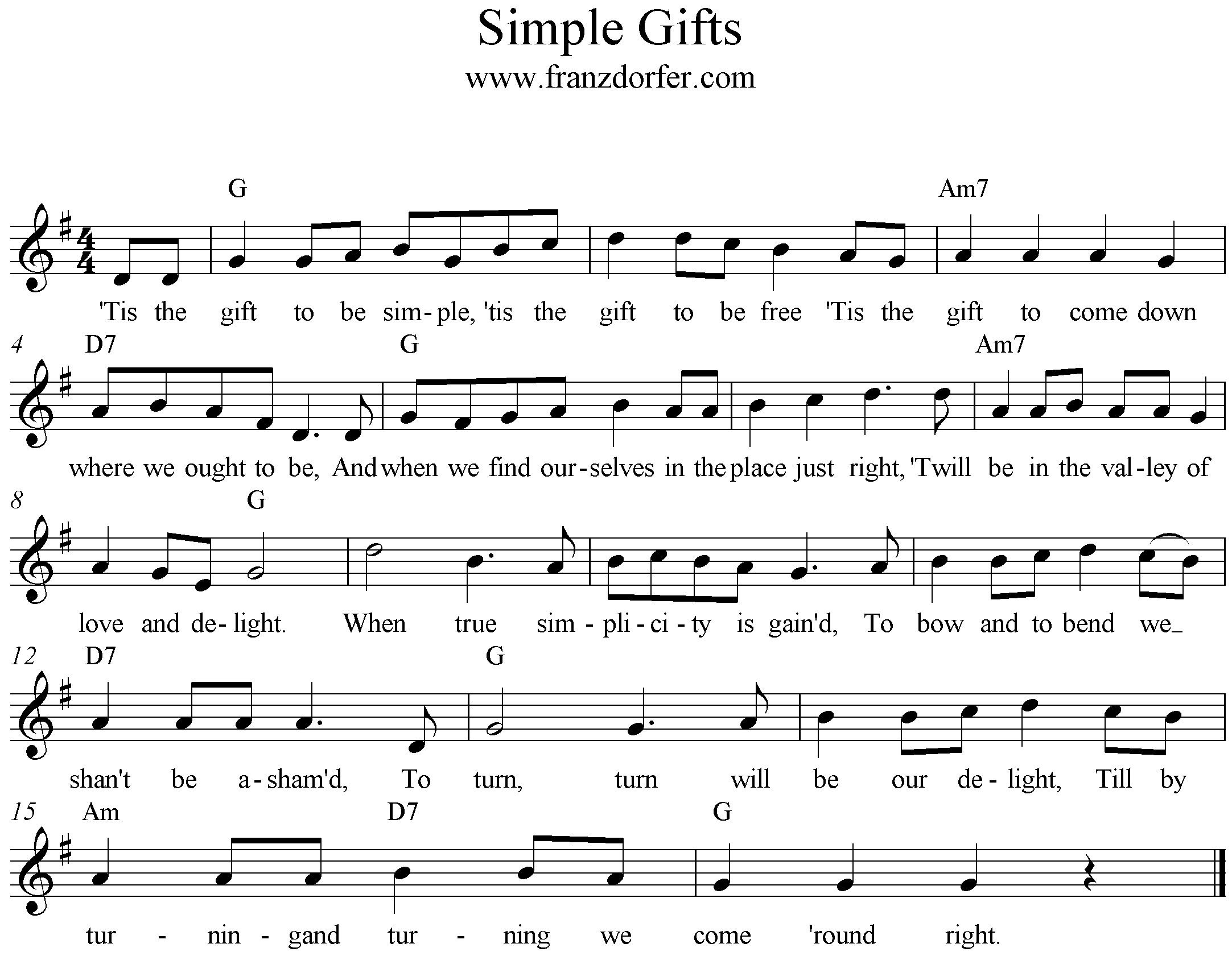 Freesheet Music Simple Gifts